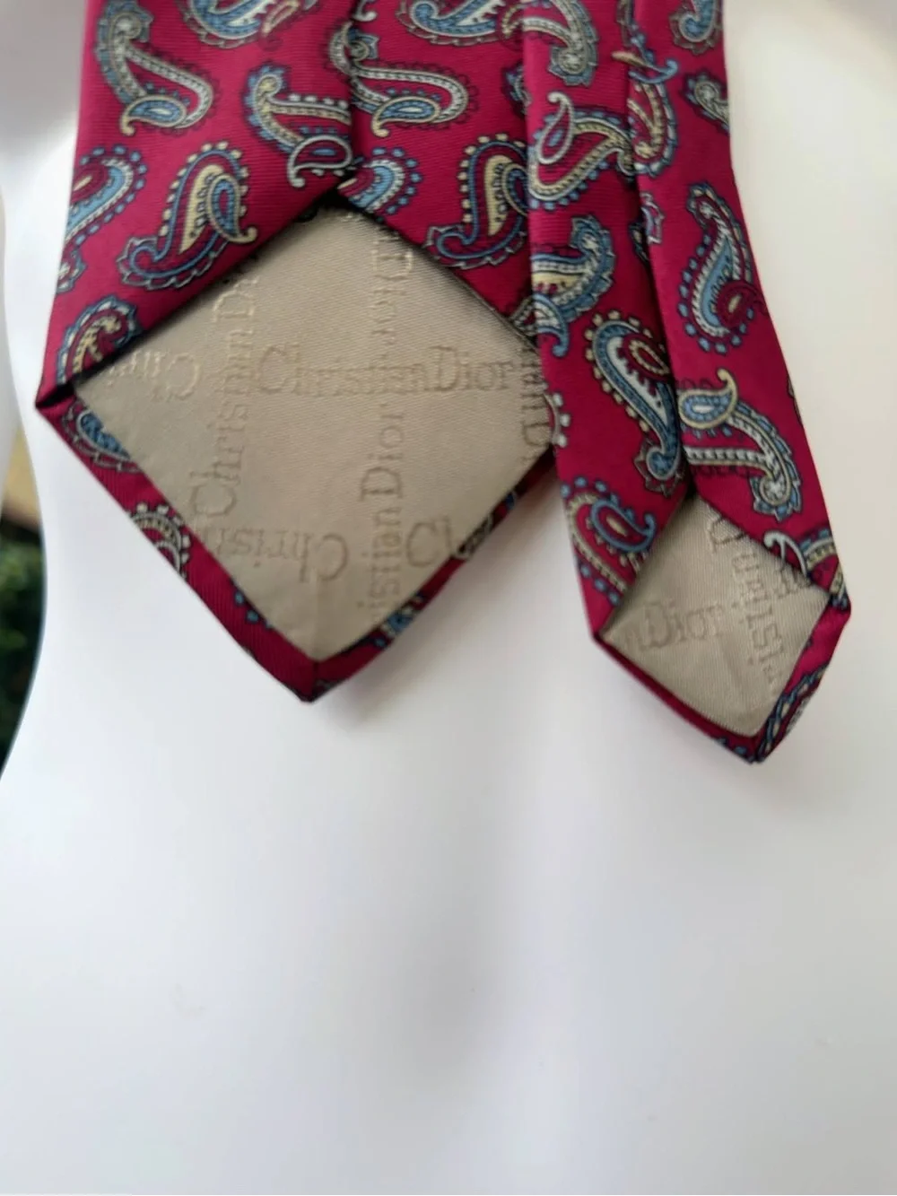 Vintage Christian Dior Silk Paisley Tie  Red Maroon Red Blue Gold Jacquard
